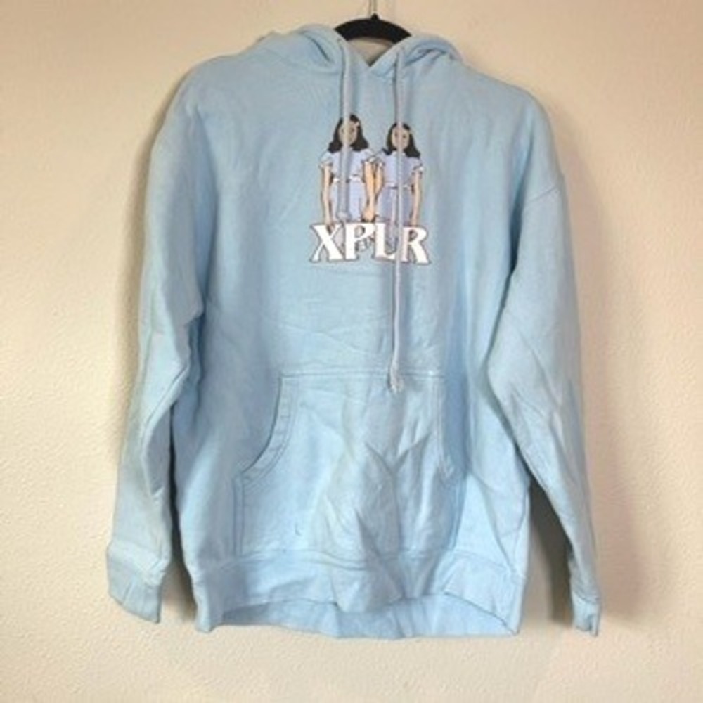 XPLR Sam and Colby The Shining Twins Hoodie Light Blue Mens Medium Horror Merch